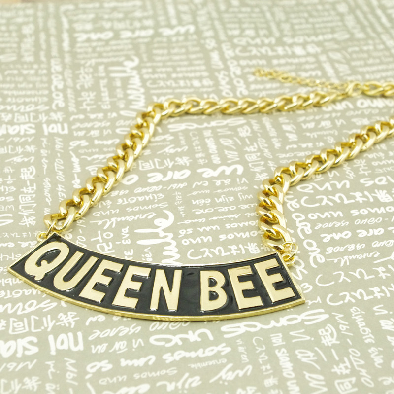 欧美饰品 时尚 夸张大牌锁骨链 字母queen bee 个性饰品批发