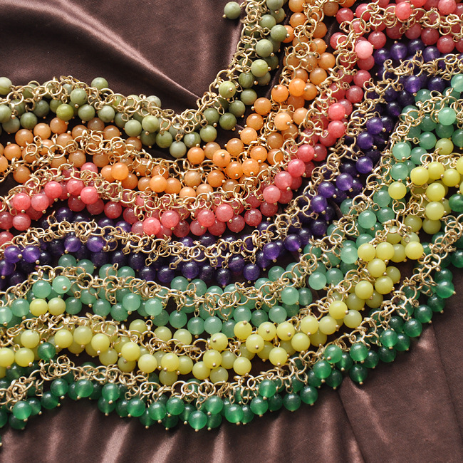 欧美七彩缤纷款单款纯色真石环环相扣项链首饰批发