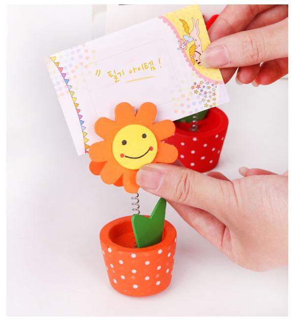 创意桌面花盆便签夹 留言夹(双面向日葵)