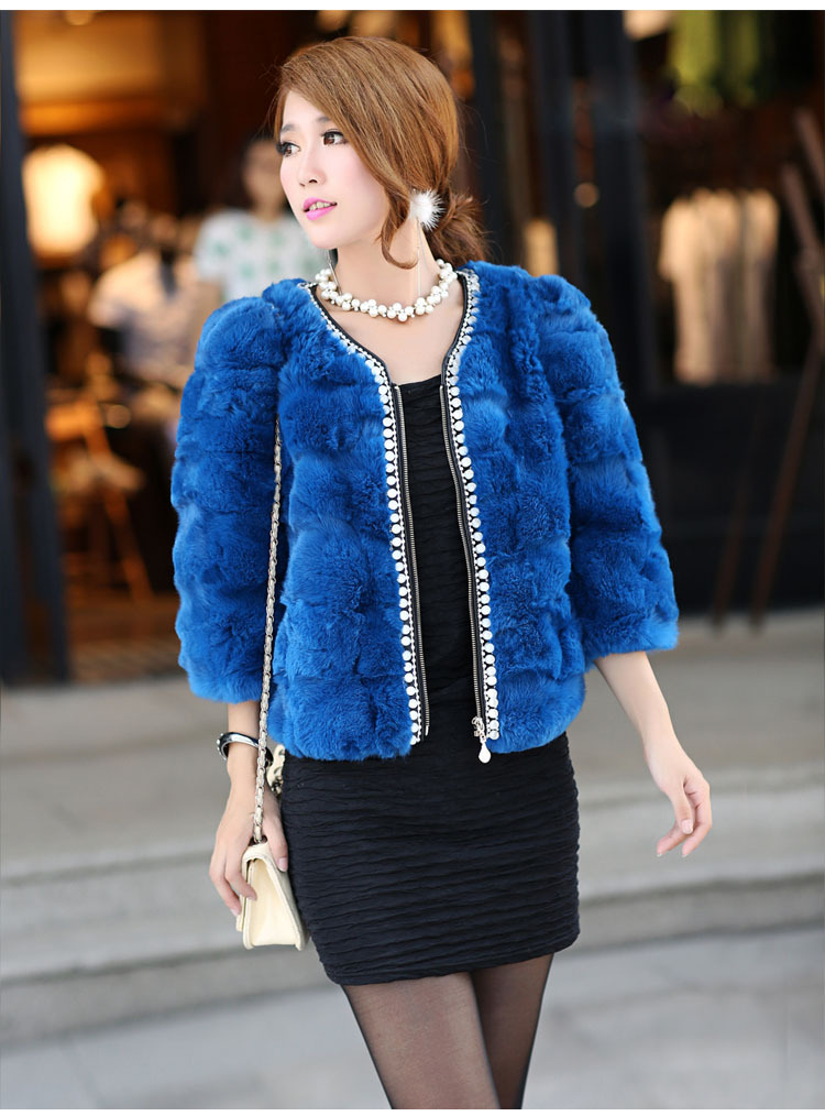 2013秋冬欧洲站皮草卡兔毛外套短款女 兔毛镶钻皮草外套特价图片_13