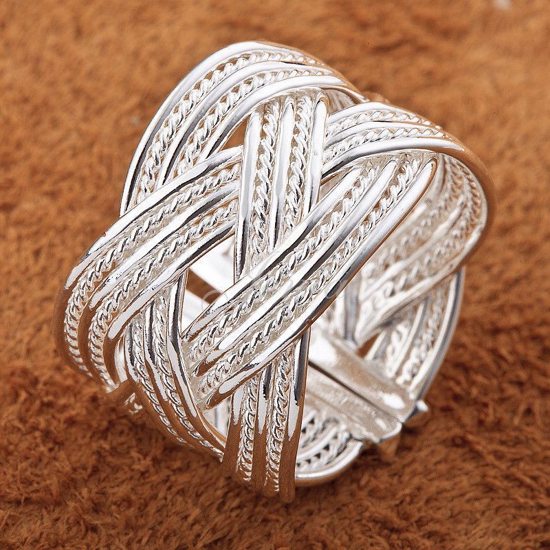 厂家直销925镀银大网织戒指 深圳凯鑫盛热销镀银饰品