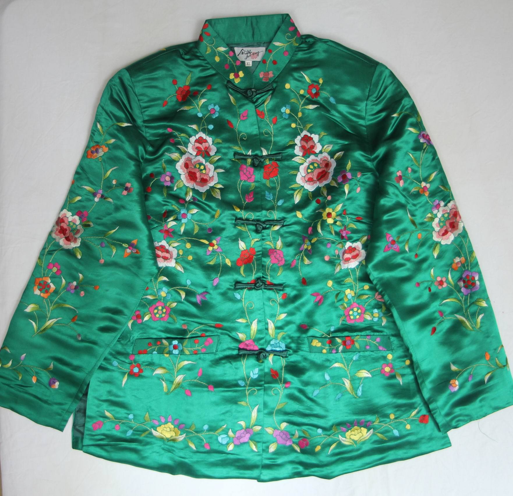 手工刺绣女装满花衣,唐装(绿,红,蓝三色)