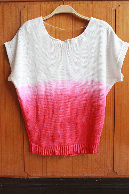 日本原单欧美风层染短袖针织衫