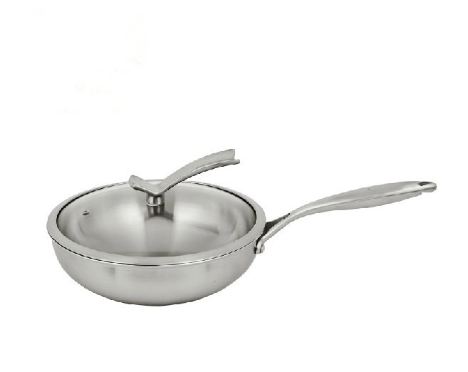 批发304医用不锈钢锅无油烟不粘无涂层炒锅健康节能三层钢复合锅