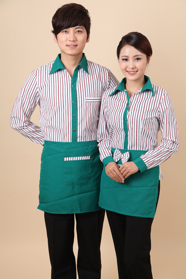 2013秋冬男女款麦当劳红绿条纹鲜丽衬衣工服 羽林衣尚优质供应