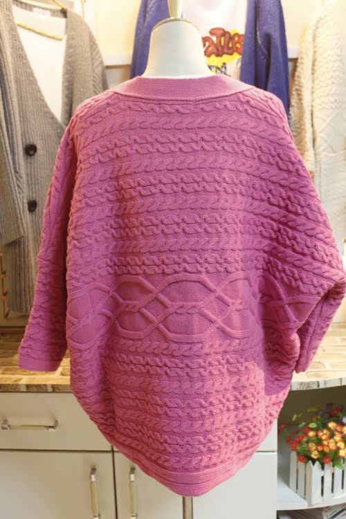 韩国出口东大门原单蝙蝠袖宽松披肩款麻花织花毛衣开衫10-241