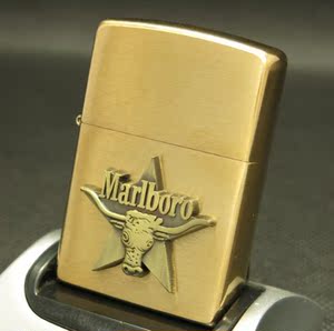 打火机zippo 纯铜拉丝万宝路牛头