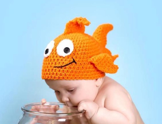 金鱼儿童帽子宝宝手工帽婴儿毛线帽婴幼儿针织帽新生儿百日照摄影
