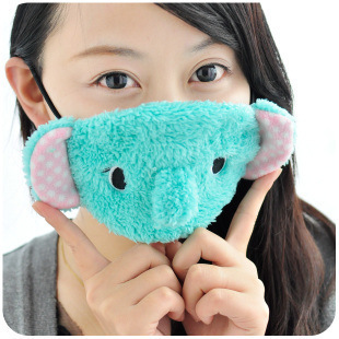 创意可爱薄荷绿小象大象粉兔毛绒公仔防风口罩防尘棉口罩冬季保暖