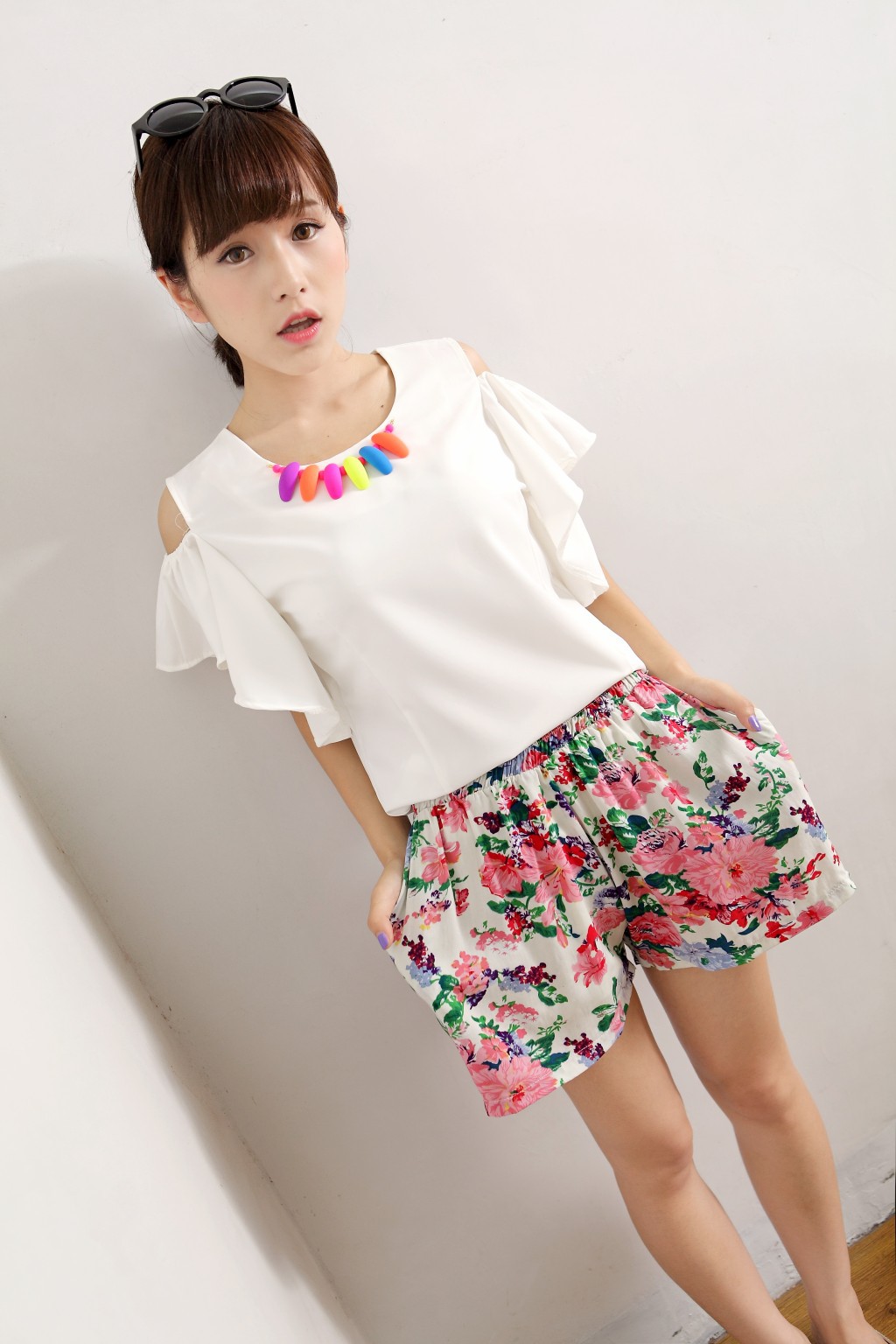 韩版高腰短裤复古风碎花短裤棉质三分裤热裤批发