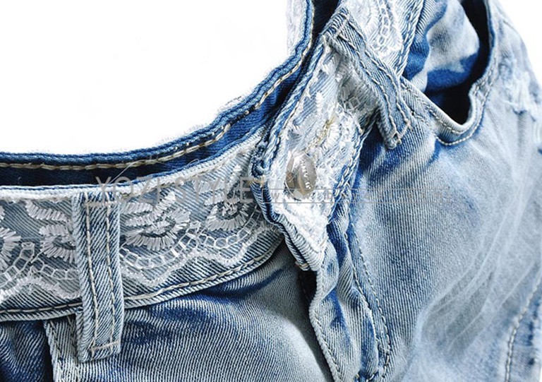 【批发2013夏装新款 韩版休闲女装蕾丝水洗磨白破洞女