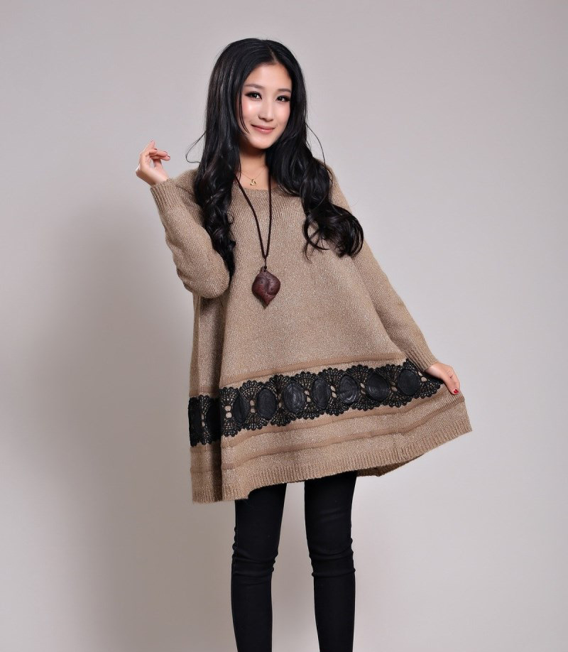濮院森女风宽松大码女装花边超大下摆毛衣针织女衫休闲a版套头