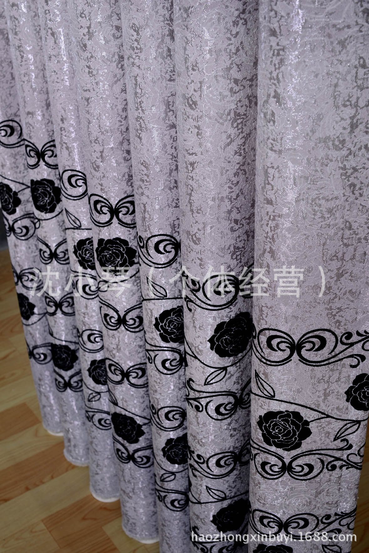 植绒窗帘布 银皮窗帘布批发 银皮印花植绒窗帘布 厂方直销