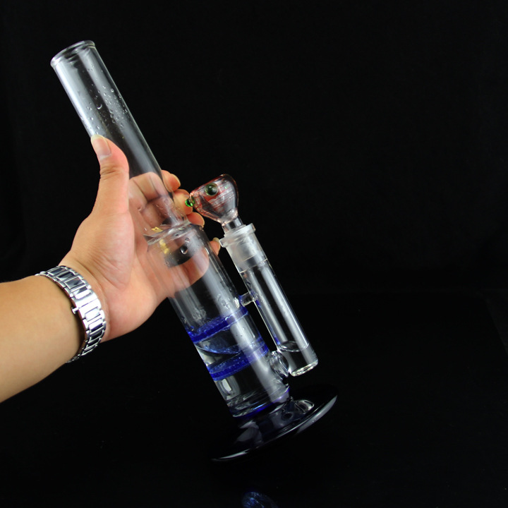 欧美新款!雷鬼rasta双蜂窝片过滤玻璃bong 水烟斗蓝色