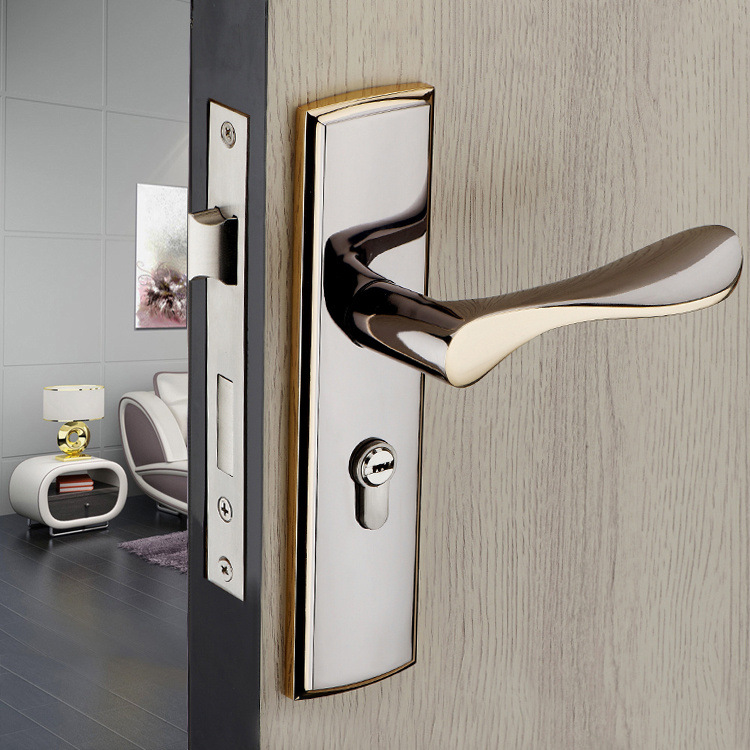 企业集采 锌合金双舌门锁欧式室内门锁 卧室执手锁枪黑金木门锁