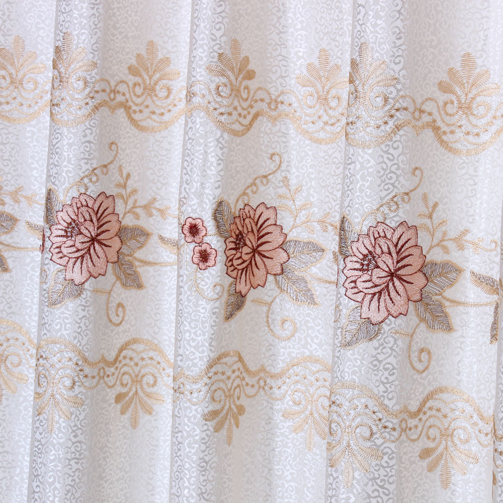 中式古典风格丝光麻绣花窗帘布批发 厂家直销高档刺绣花型布b-69