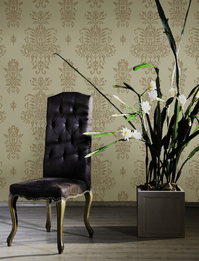 高档环保无纺布 客厅卧室满铺墙纸 大马士革 简欧风格