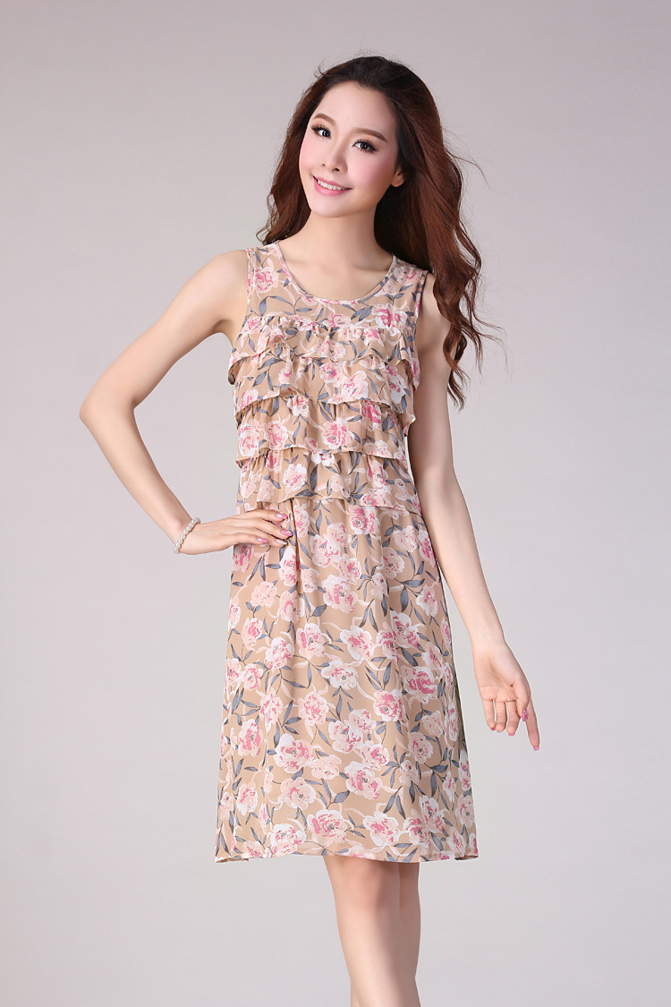 淘宝分销代理韩版女装吊带数码印花雪纺连衣裙无袖背心裙