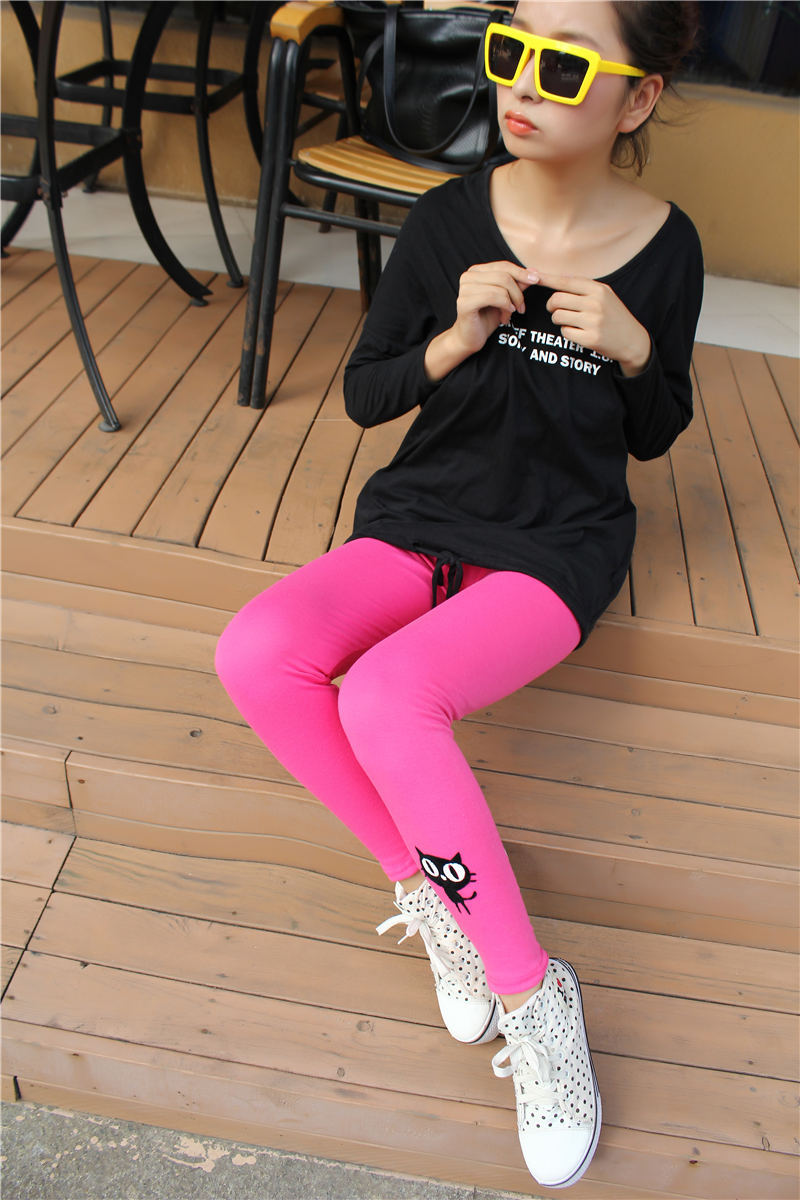 爆款 可爱猫咪脚口印花纯棉韩版九分打底裤 纯色百搭 c-002