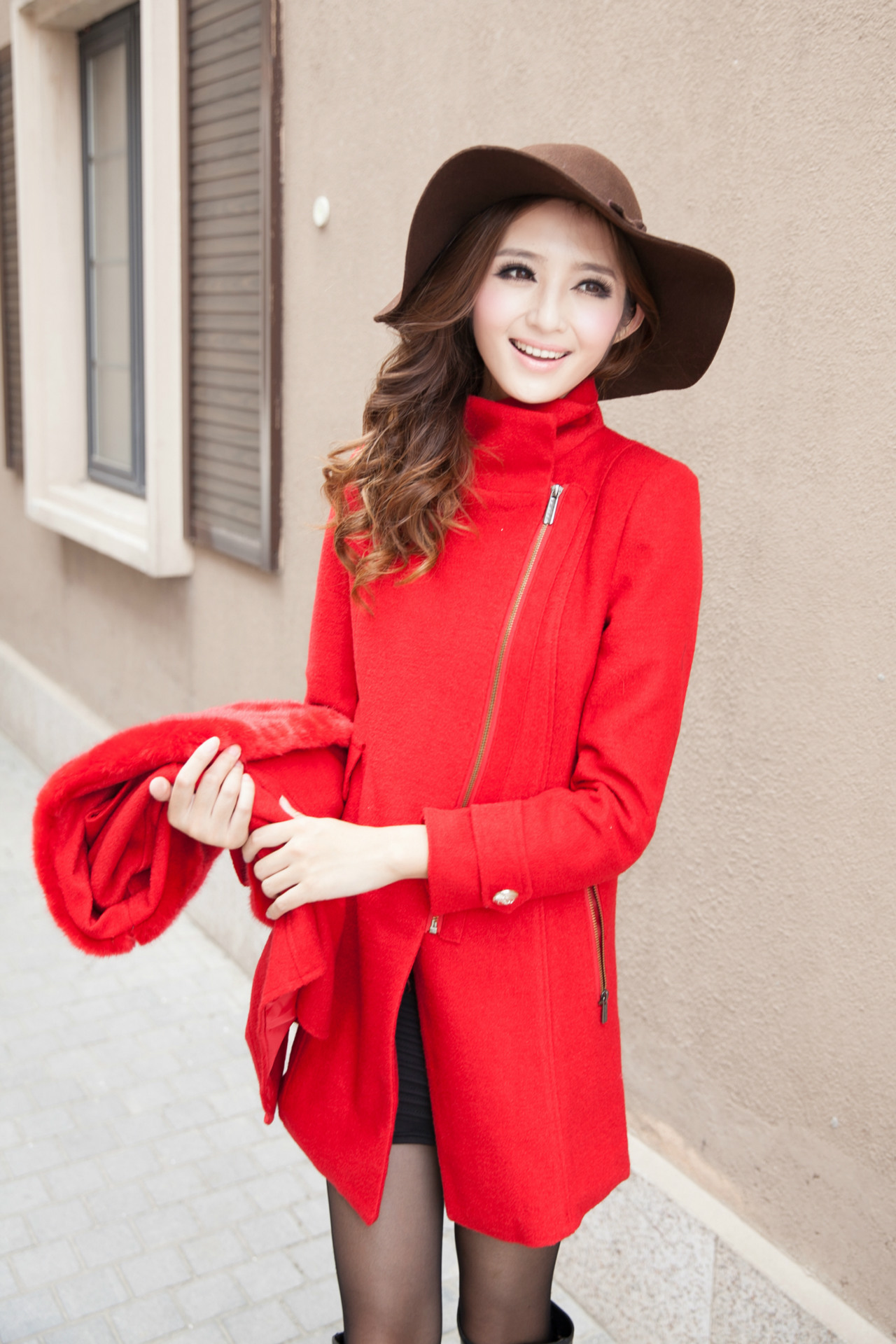 korean fashion womens lady faux fur wool blend l