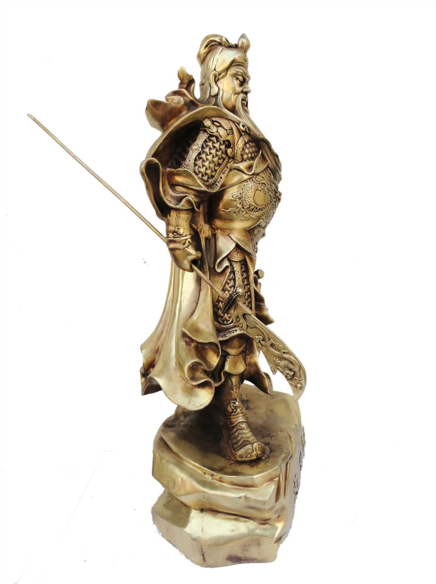 纯黄铜63厘米忠义关公家居风水摆件 镇宅招财