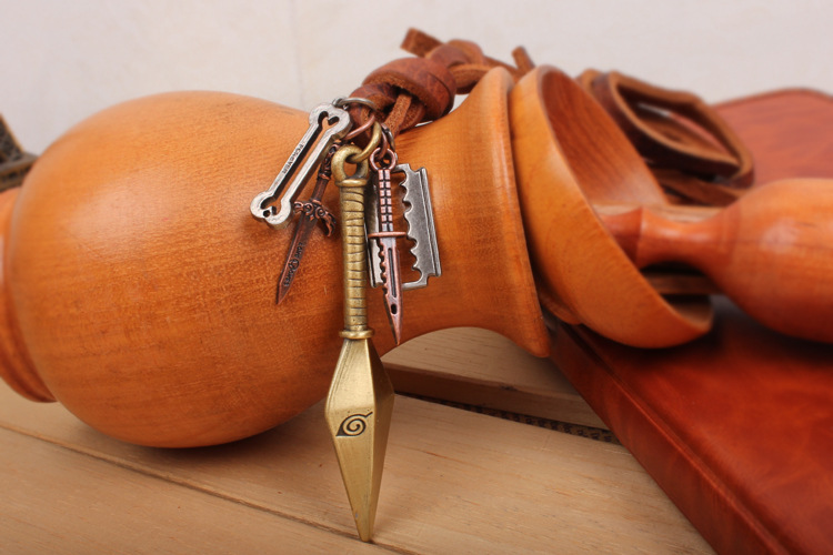 琦诺新品仿古铜时尚吊坠火影忍者仿古兵器牛皮绳项链吊坠