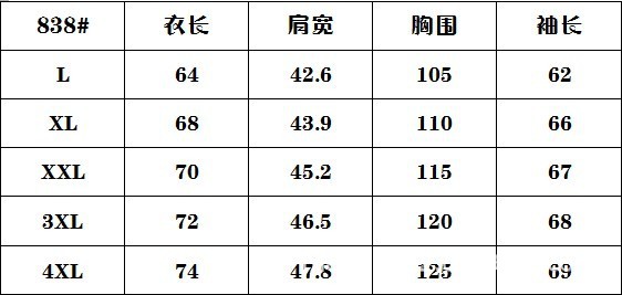 男长款棉衣尺码对照表图片