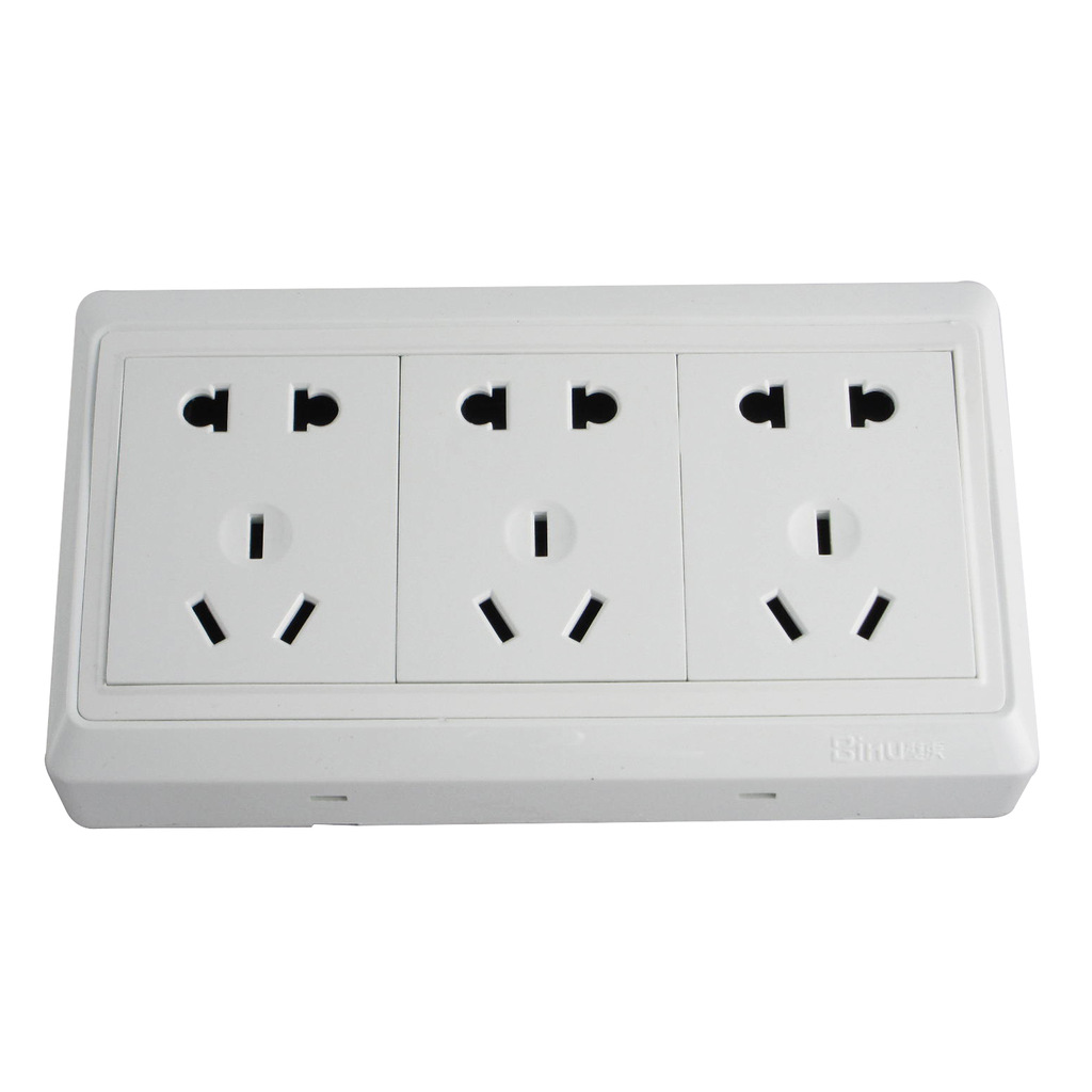 壁虎明装墙壁开关插座 三联十五孔插座-「电工开关」-马可波罗网