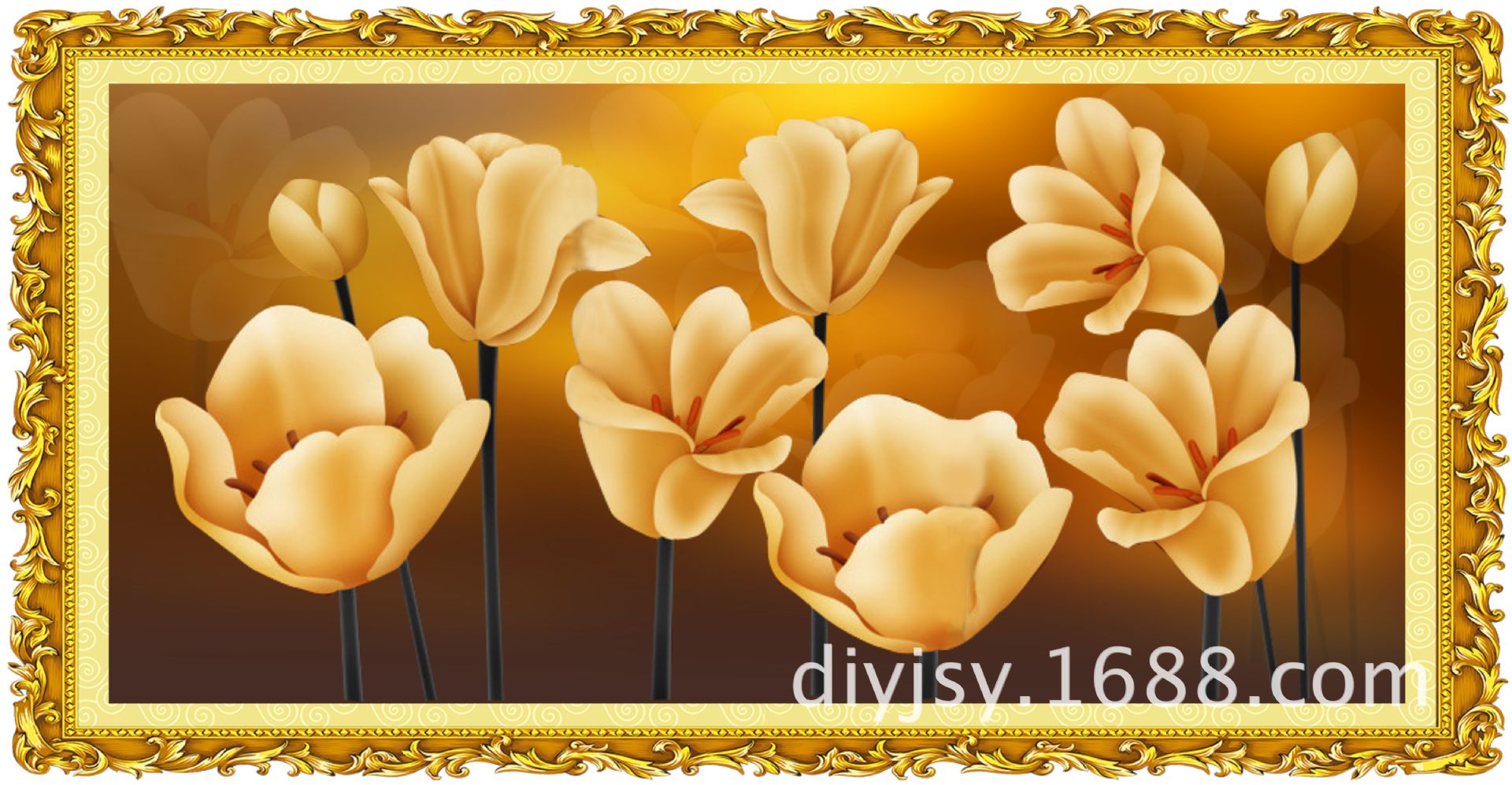 精品钻石画 金色花 免烫5d钻石立体画厂家直销