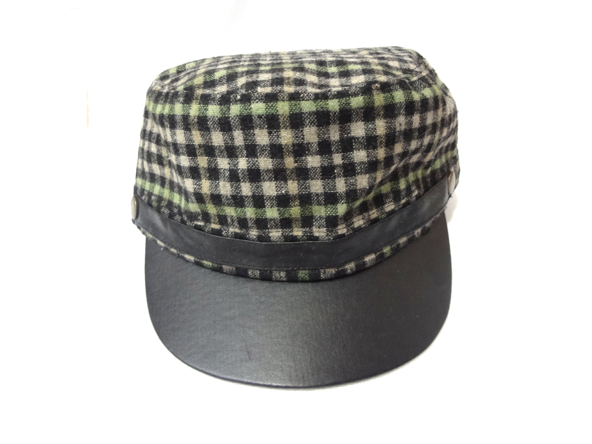 韩版 棉质 苏格兰风情 小格子 平皮沿帽批发 平顶军帽 混批图片_6