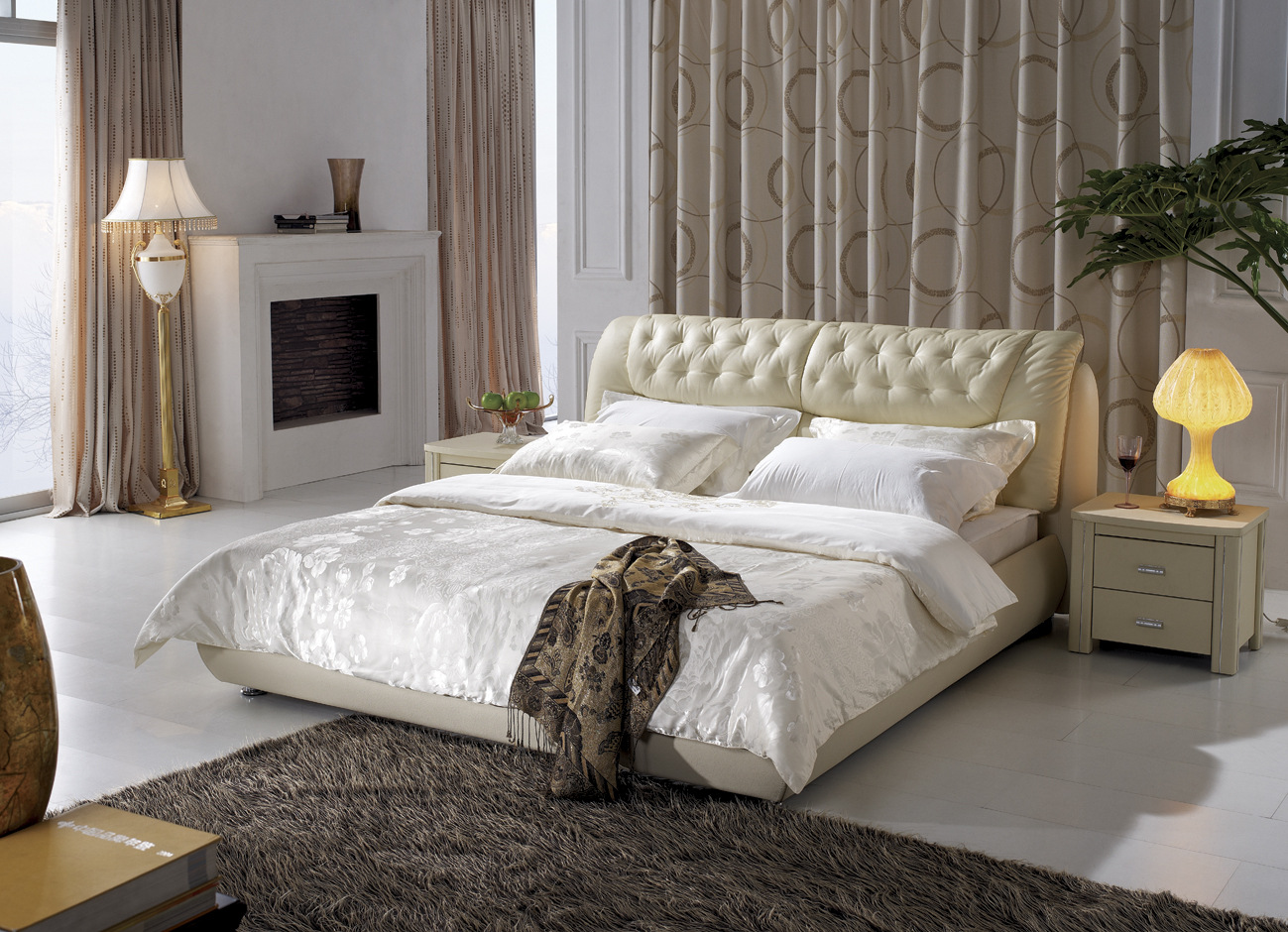 龙翔品牌真皮床 a015 现代简约真皮双人床 批发 出厂价