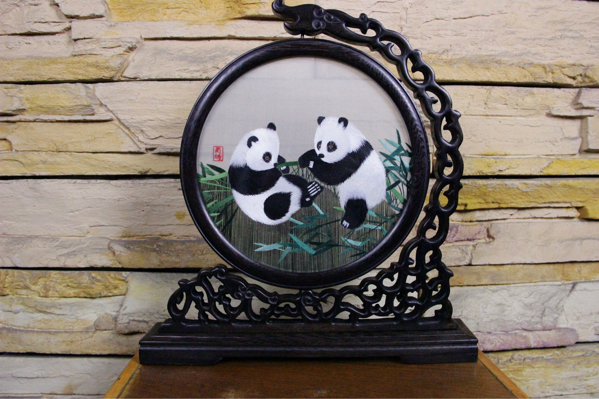 四川成都特色蜀锦蜀绣熊猫真丝定制图案礼品工艺品