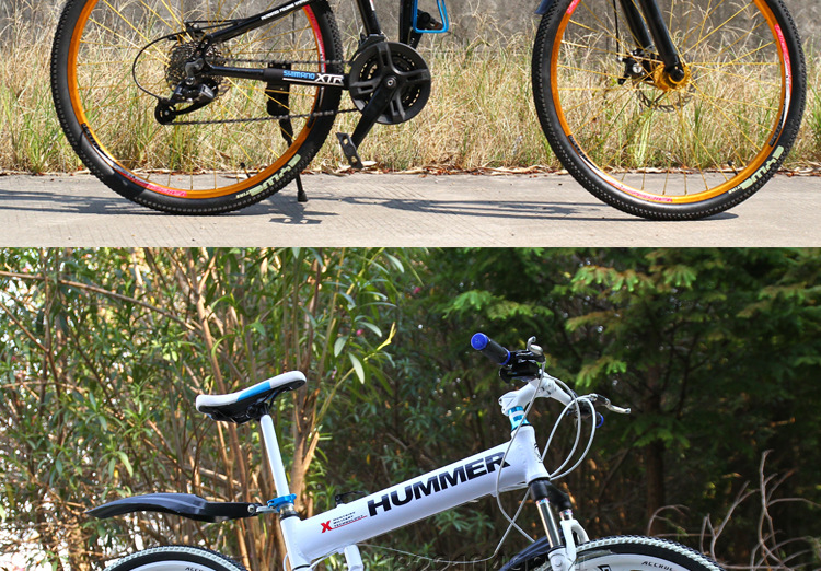 铝合金悍马hummer双碟刹前后快拆可升级一体轮折叠山地自行车