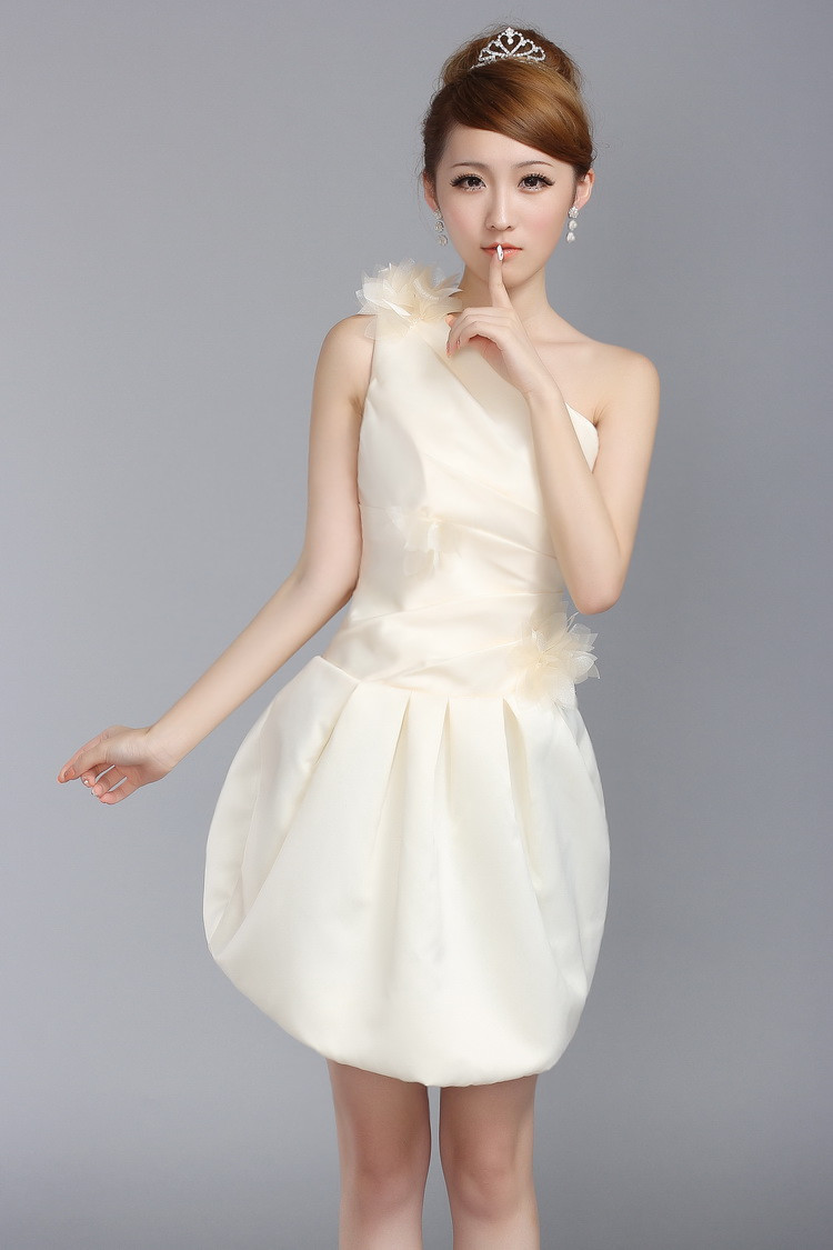 22dlf08 时尚紧身弹力 新娘伴娘结婚单肩敬酒服 演出小礼服批发