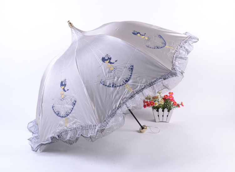 公主洋伞三折亮银小公主复古宝塔晴雨伞,黑胶遮阳伞 太阳伞 伞