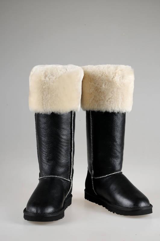 3172冬季新款龟裂纹羊皮毛一体女士皮靴 保暖休闲过膝靴