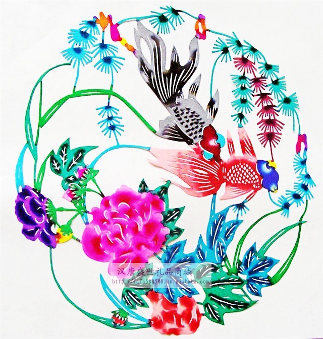 批发 陕北手工彩色年货剪纸窗花平【牡丹锦鸡松】艺礼品饰品