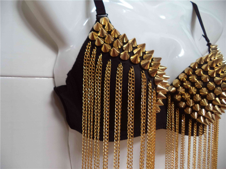 013新款钢管舞爵士舞夜店必备金属柳钉流苏装饰文胸内衣