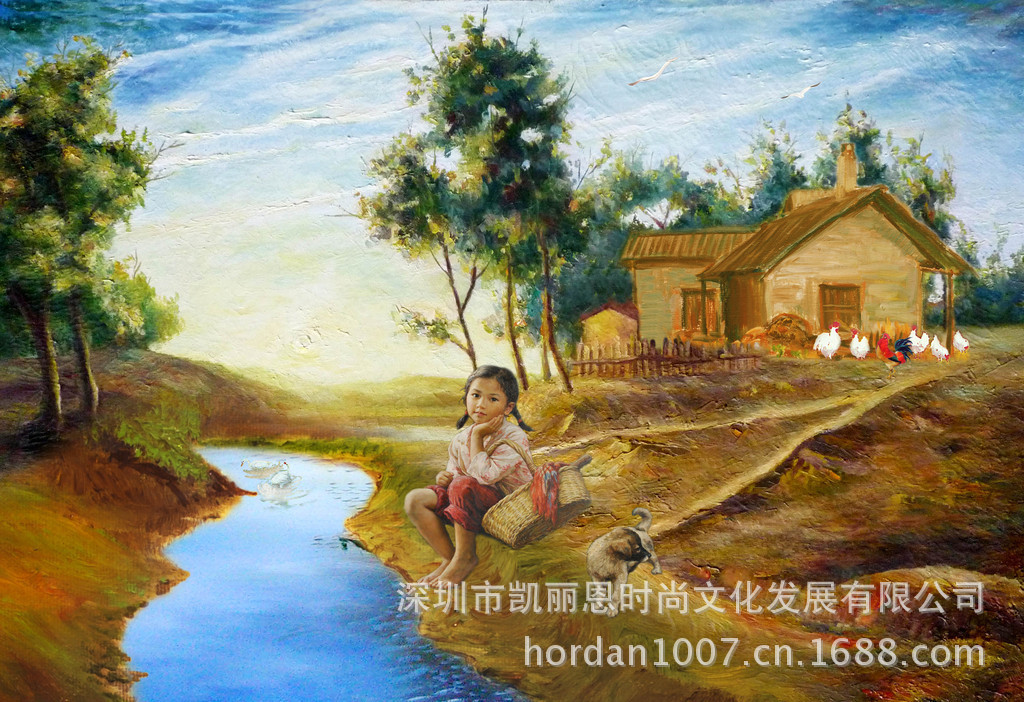 深圳大芬中国乡村小屋风景 酒店宾馆玄关装饰画 仿真无框画批发