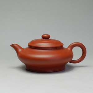 宜兴紫砂壶 沈海峰手工制作 水扁壶 朱泥小品 100cc 正品 茶壶