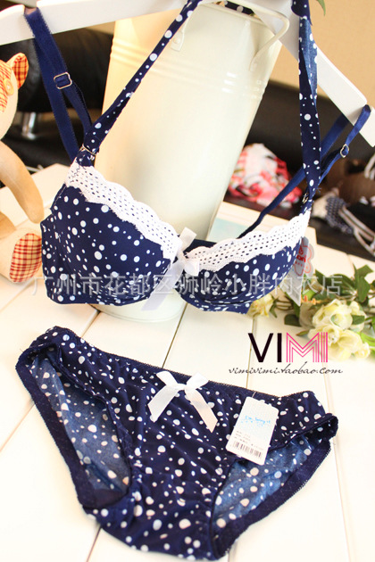 172 时尚 可爱少女文胸 系脖 蕾丝波点 内衣批发 供应