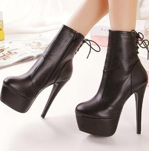 2013外贸欧美复古厚底高跟靴圆头夜店细高跟短靴大码fd980b-2