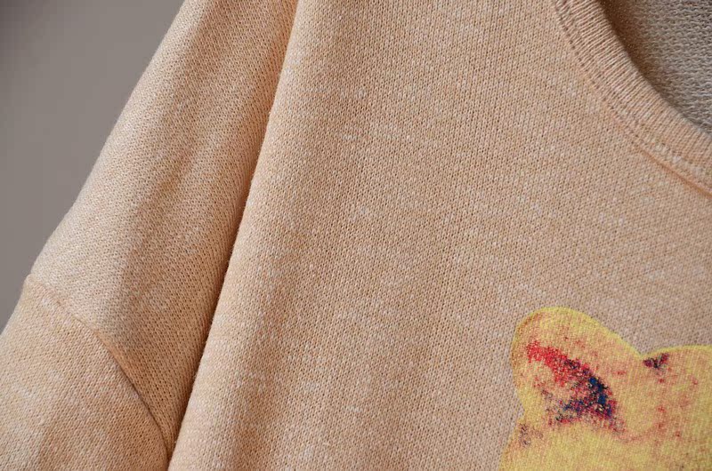 tulander1082彩棉印小熊立体蝴蝶结不规则底边彩穗头罗圈棉打底衫