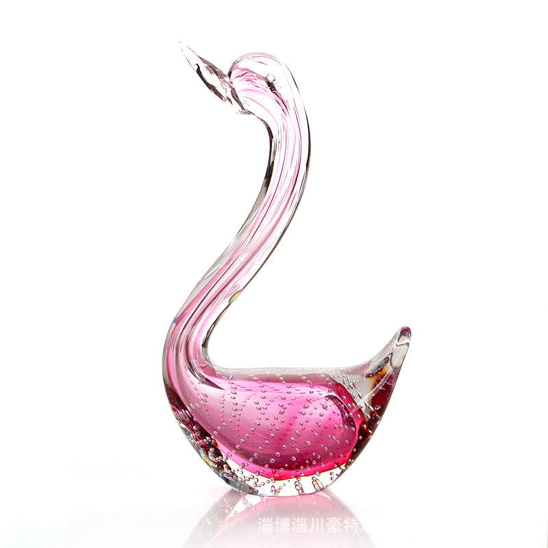粉红情侣对天鹅 结婚礼物礼品 婚新房摆件玻璃琉璃工艺品