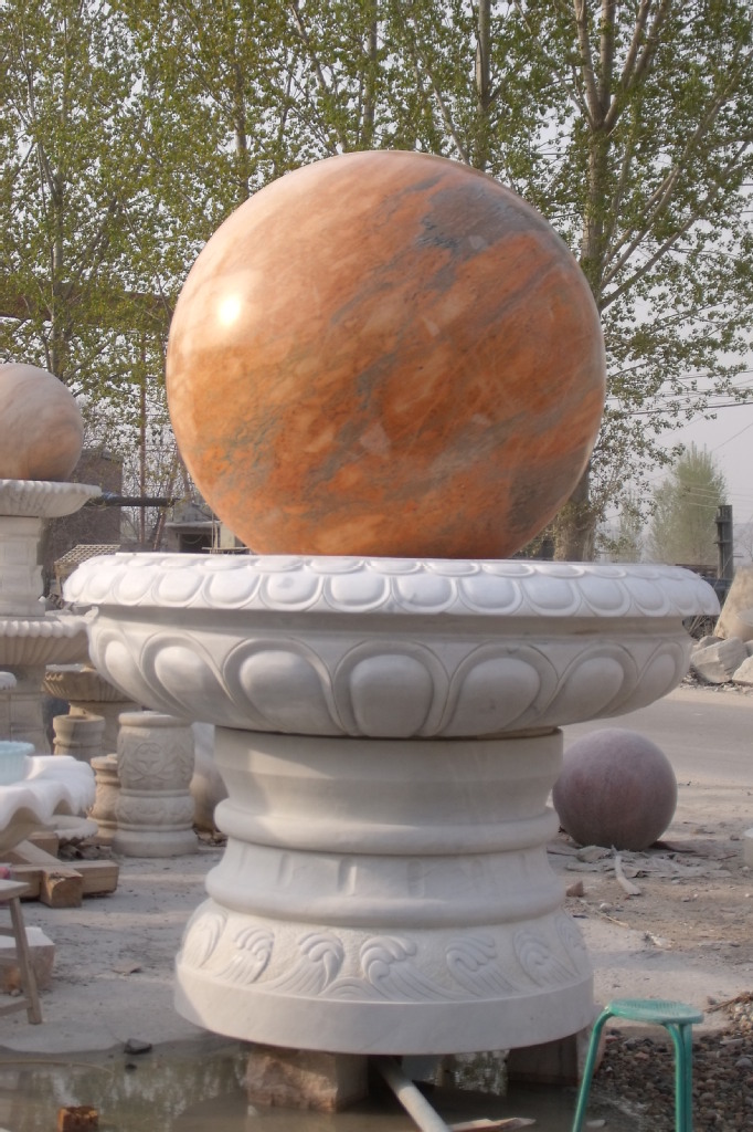 曲阳厂家直销大理石汉白玉晚霞红流水组合喷泉石球风水球