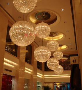 圆球水晶灯 球形 水晶工程灯 酒店会所走廊灯 大型工程灯