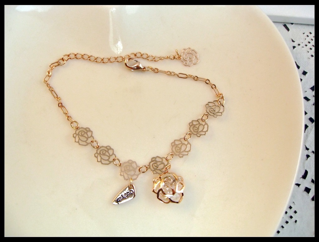 批发实拍欧比雅比 正品镀18k金镂空玫瑰花镶水晶 手链 简约 女款