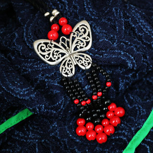 原创中国民族风编织苗银蝴蝶毛衣链长款项链女秋冬新品