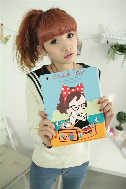 工厂直销韩国 ipad2/3 ipad4 mini保护套 可爱卡通苹果皮套 女孩