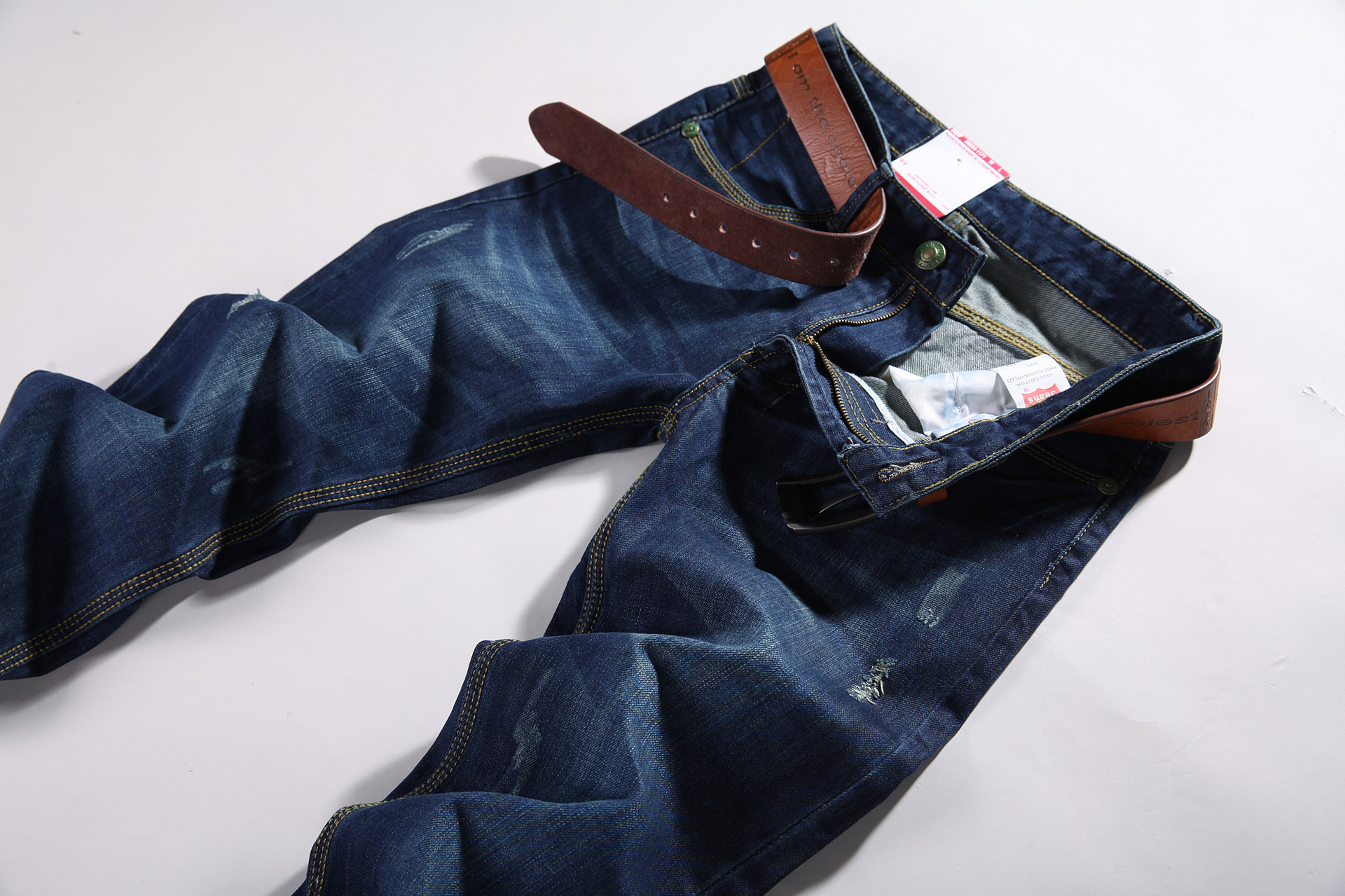 男式牛仔裤男经典后袋猫须湛蓝时尚牛仔韩版潮裤子厂家直销图片_4